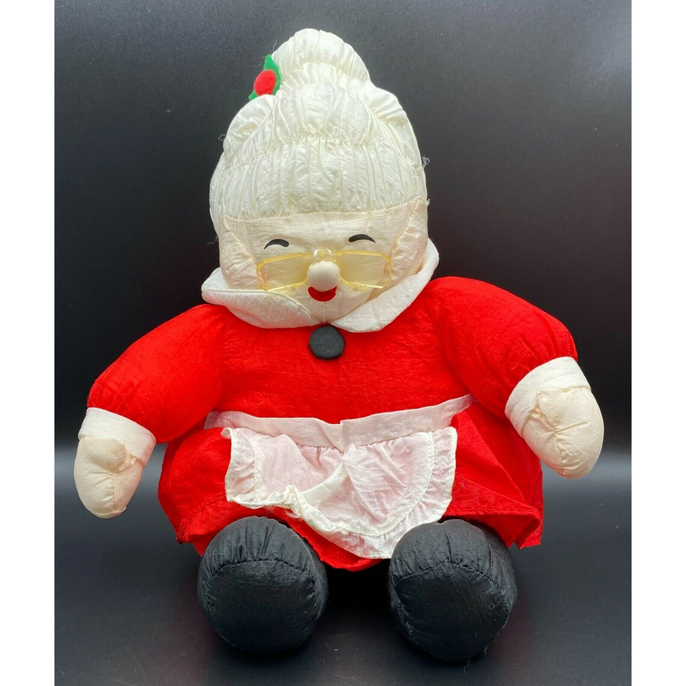 Vintage Christmas Mrs. Claus Spectacles Nylon Puffy Stuffed Plush Korea 1990's
